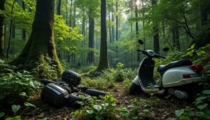 plongez au cœur de la forêt et découvrez l'étrange mystère des engins et objets abandonnés : trottinettes, vélos électriques, électroménager... enquête sur ces témoins surprenants de notre société moderne délaissés en pleine nature.